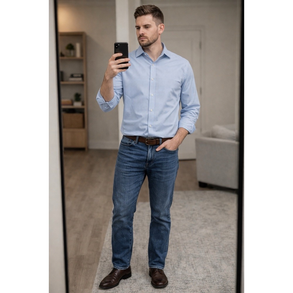 Mizzen + Main Spinnaker Collection Mens Small Trim Fit Blue Gingham Shirt‎ USA